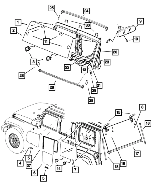 Shipping Assembly - 30 Lite Glass Windshield - Mopar (68088537AA)